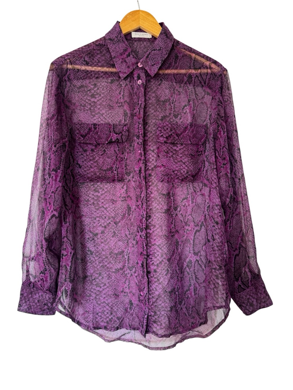 Equipment Purple Sheer Snake-Print Button-Down Blouse